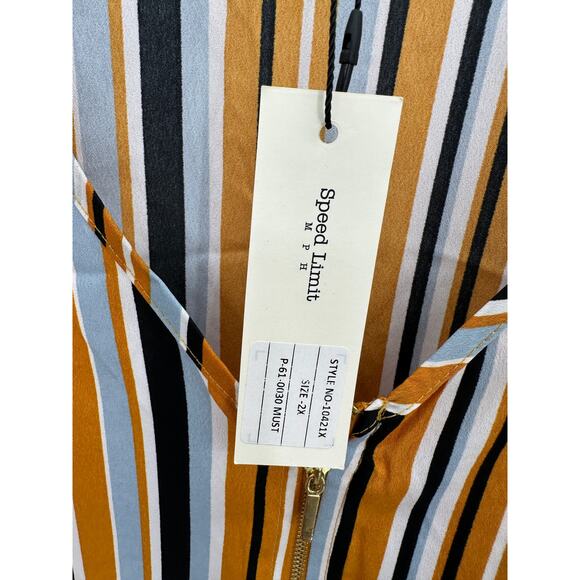 Speed Limit Mustard Yellow Striped Cap Sleeve Blouse Zipper Shirt Women 2X NWT - Picture 7 of 8